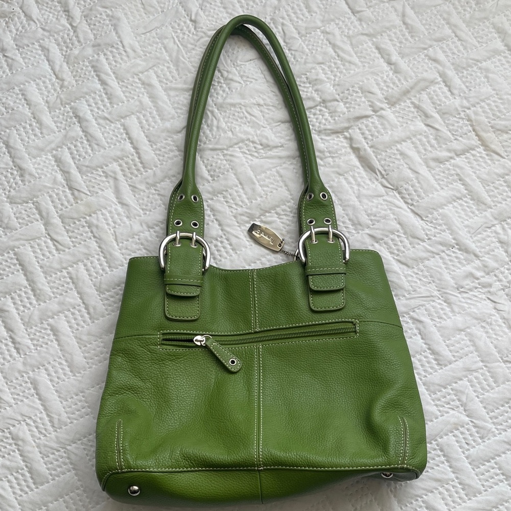 Tignanello Olive Green Leather Shoulder Bag